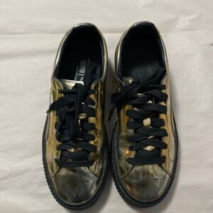 PUMA GOLD METALLIC BASKET PLATFORM SNEAKERS SIZE‎ 8.5